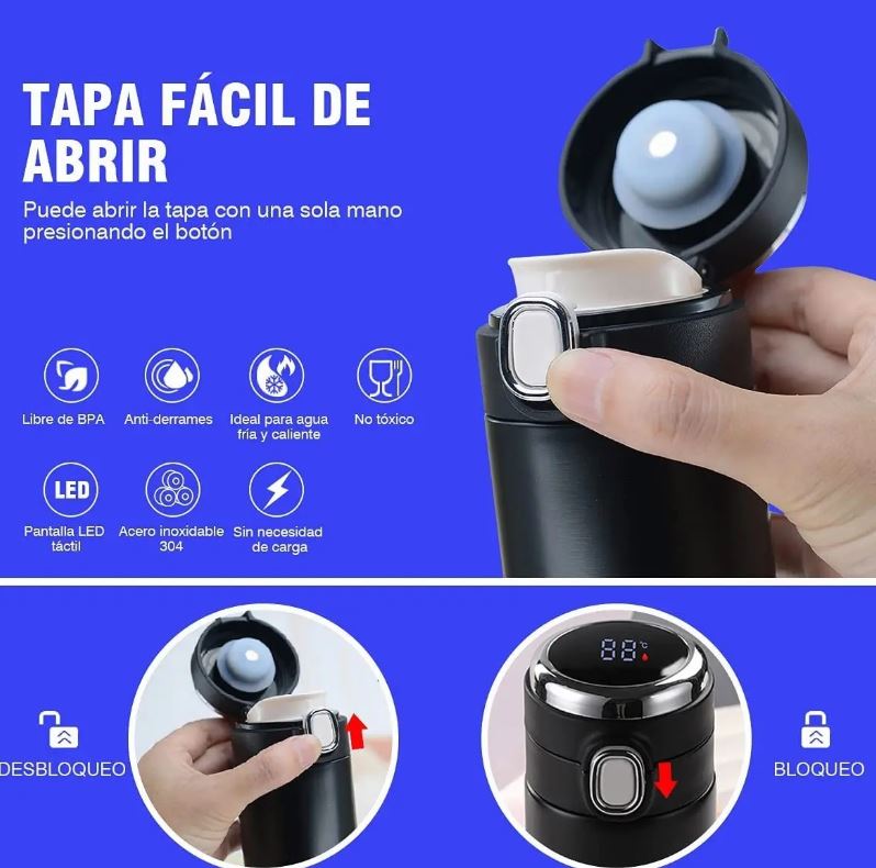 Termo Digital Inteligente De Acero Inoxidable - ENVÍO GRATIS
