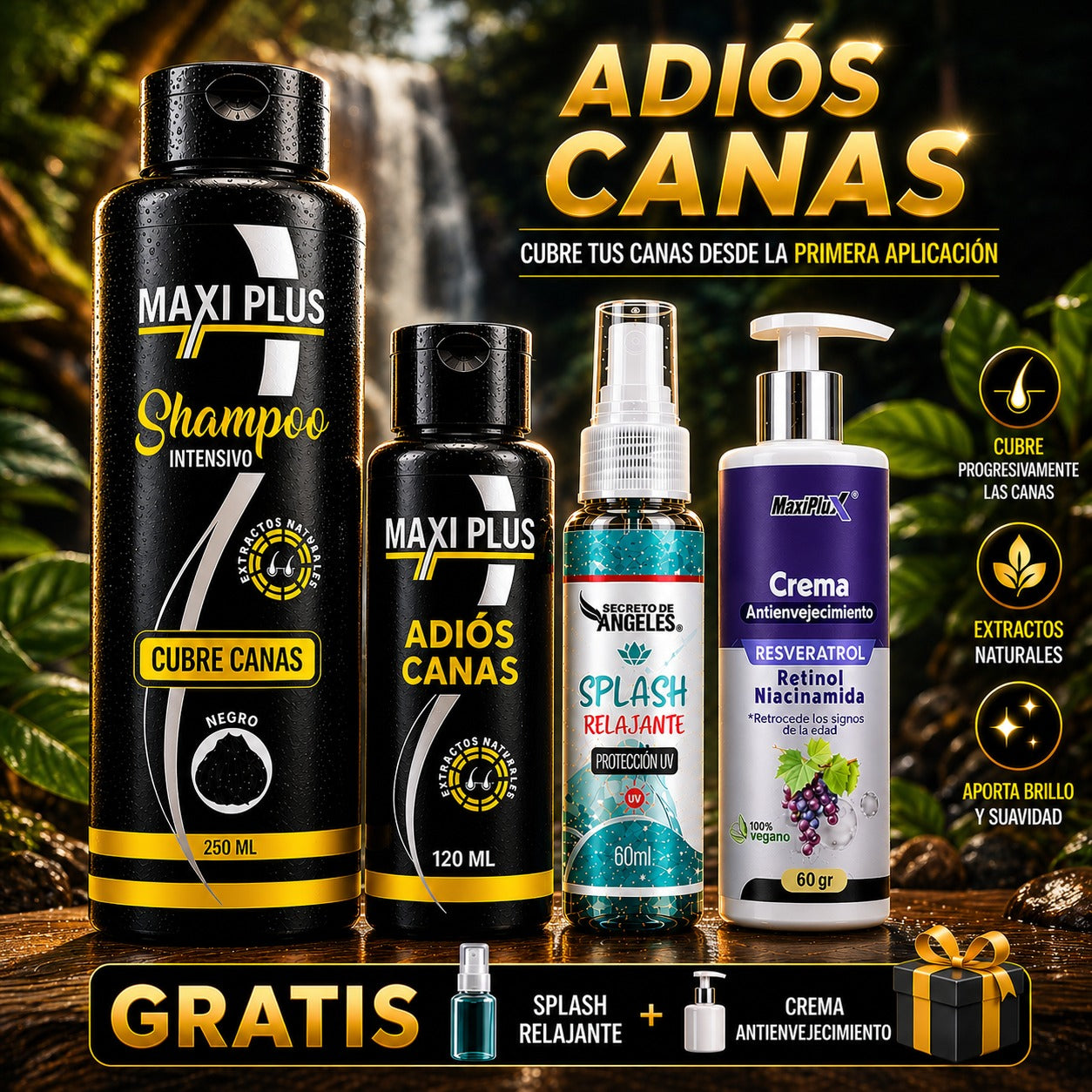 SHAMPOO CUBRE CANAS MAXIPLUS + OBSEQUIOS+ ENVIO GRATIS+pago contra entrega en todo el pais,dr5/5